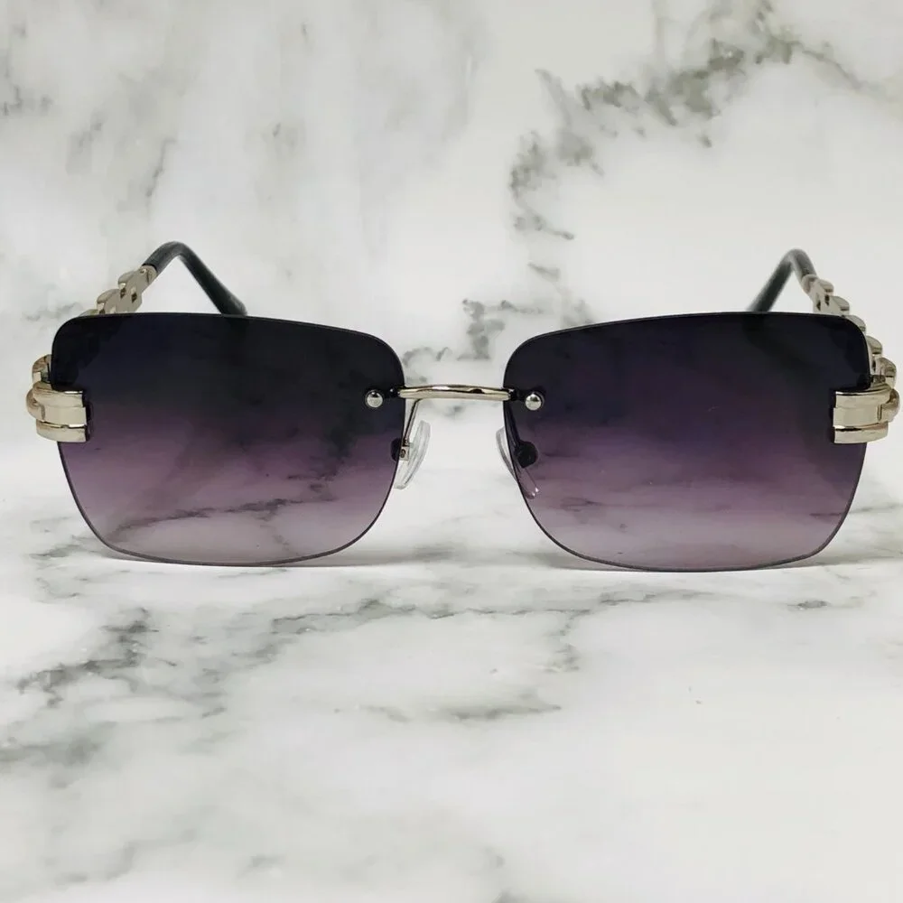 Men Sunglasses‎ Black Lens Rimless Luxury Retro Shades Silver Metal Lentes Gafas
